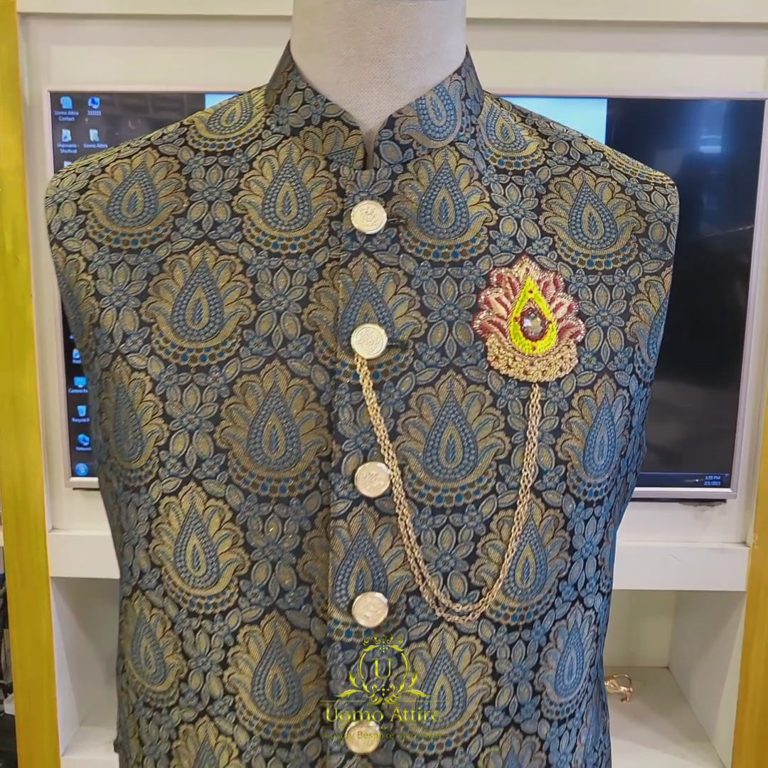 Load and play video in Gallery viewer, Waistcoat for Mehndi with Kurta Pajama or Shalwar Kameez