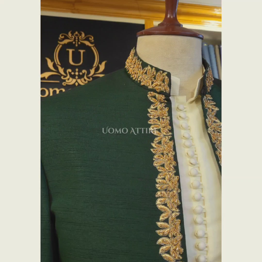 Charger et lire la vidéo dans la visionneuse de la Galerie, Deep Green Prince Pakistan with Shalwar Kameez buy Online in USA