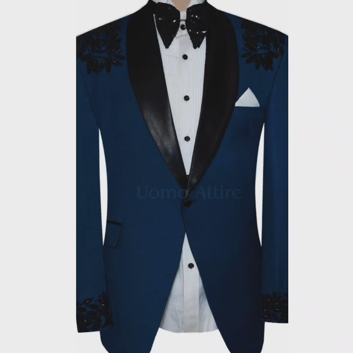 Carica e riproduci video nel visualizzatore Galleria, Teal Blue Tuxedo Suit for Groom