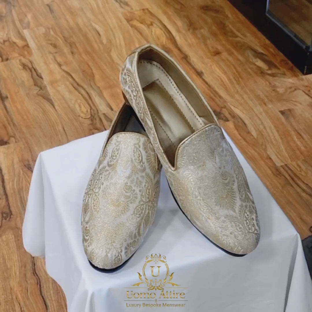 Carica e riproduci video nel visualizzatore Galleria, Self printed fabric shoes for groom outfit, shoes for groom, shoes