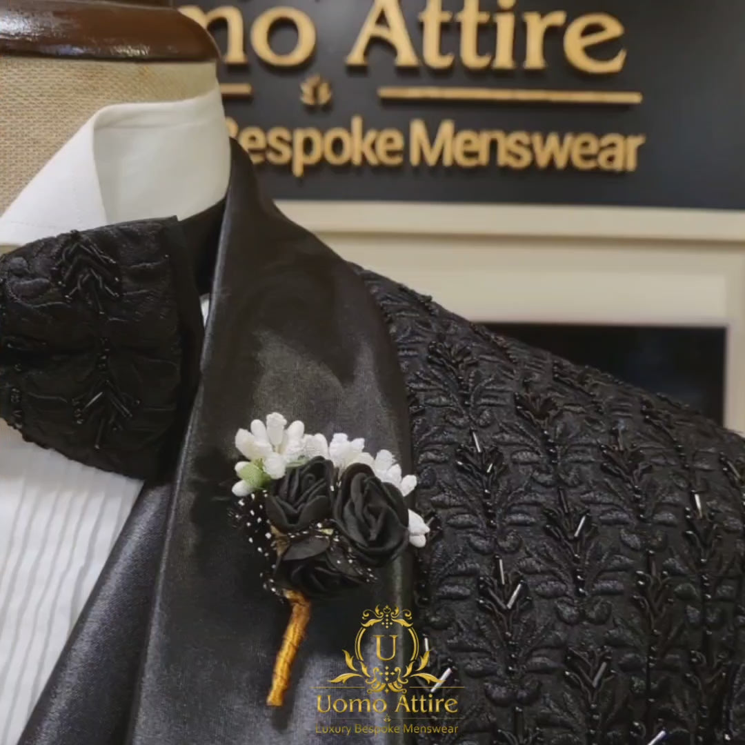 Load and play video in Gallery viewer, Custom Black Wedding Tuxedos Suit For Men | Black Tuxedo Suit for Groom