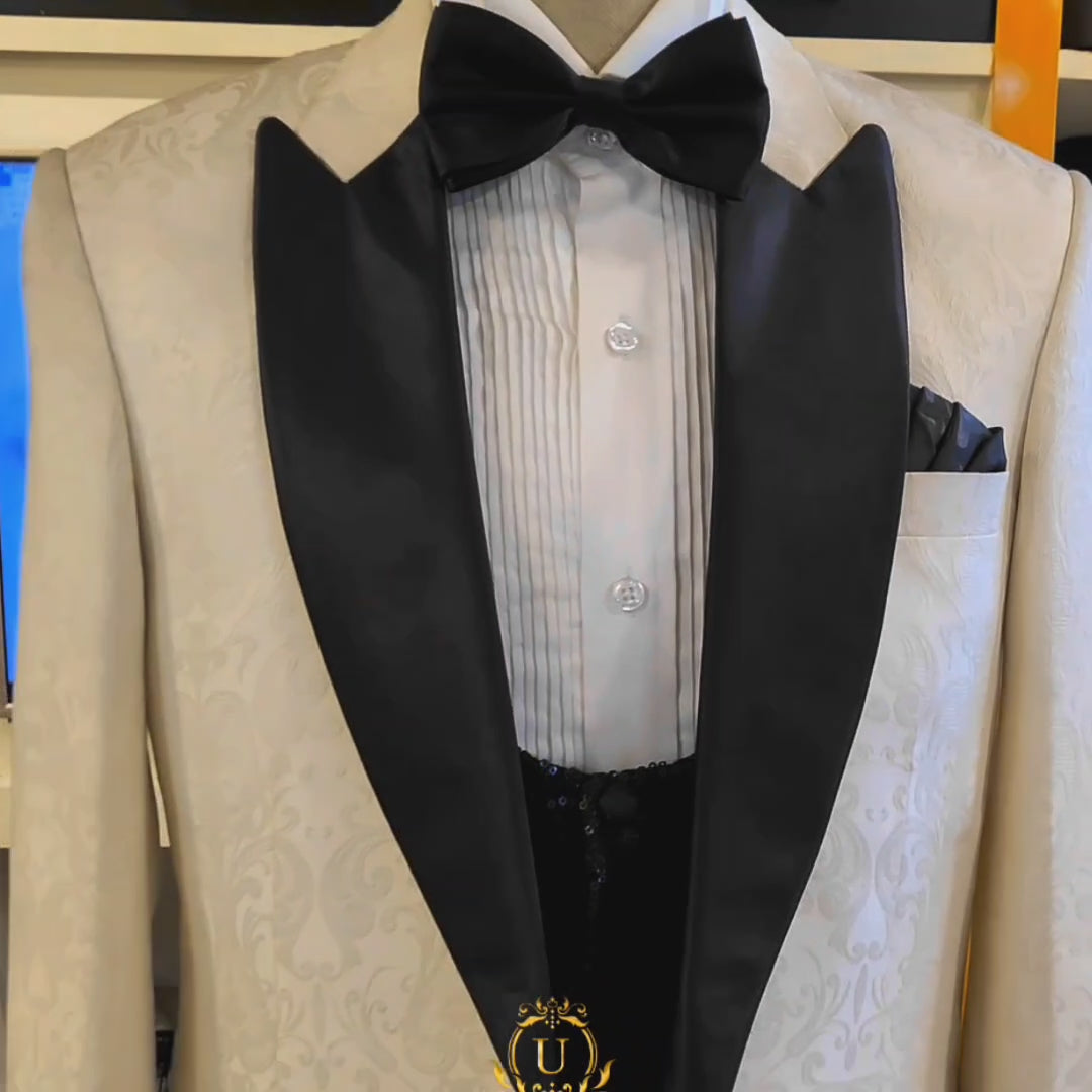 Carica e riproduci video nel visualizzatore Galleria, Tailor-made tuxedo 2 piece suit in self designed textured fabric