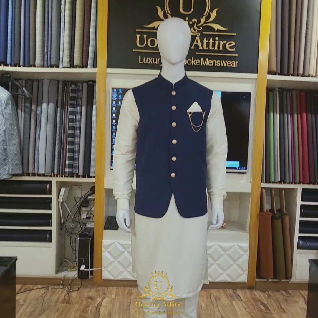 
                  
                    Load and play video in Gallery viewer, Blue waistcoat for men | Blue Waistcoat With Kurta Pajama
                  
                