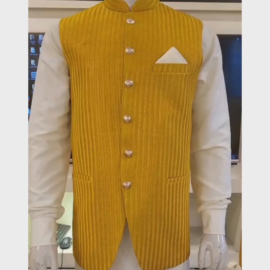 
                  
                    Load and play video in Gallery viewer, Customized high quality fabric waistcoat | Mehndi Waistcoat with Kurta Pajama
                  
                