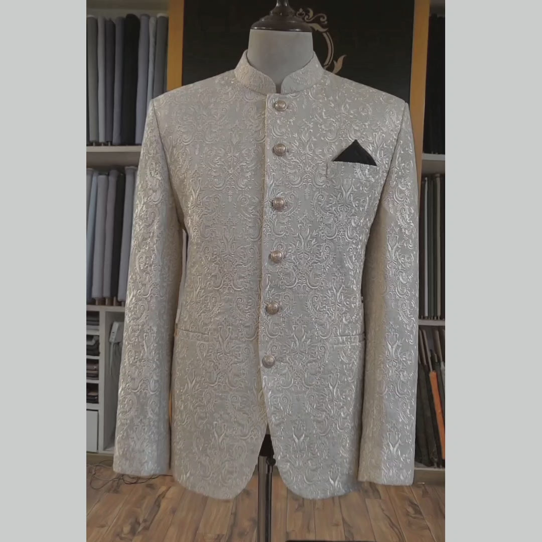 Carica e riproduci video nel visualizzatore Galleria, Finch cream fully embroidered prince coat - Prince Coat for Groom