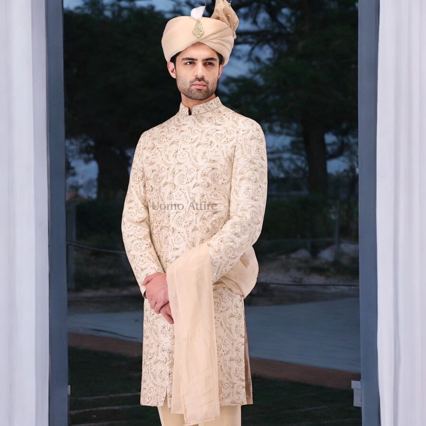 sherwani_for_groom_with_turban