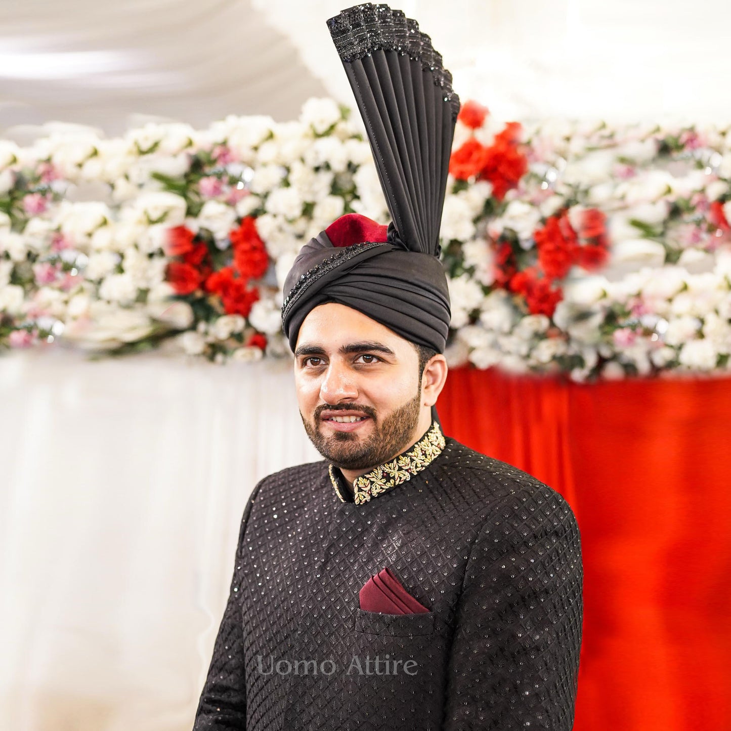 Regal Black Embroidered Sherwani with Signature Royal Turban
