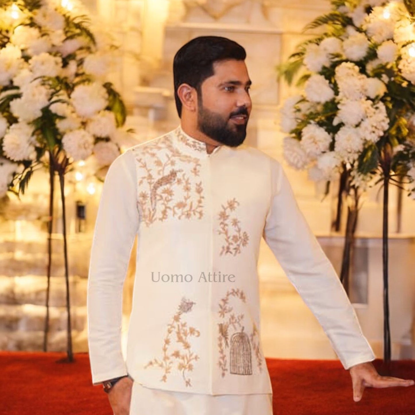 Luxury Karandi Waistcoat with Micro Golden Embellishments & Kurta Pajama Set