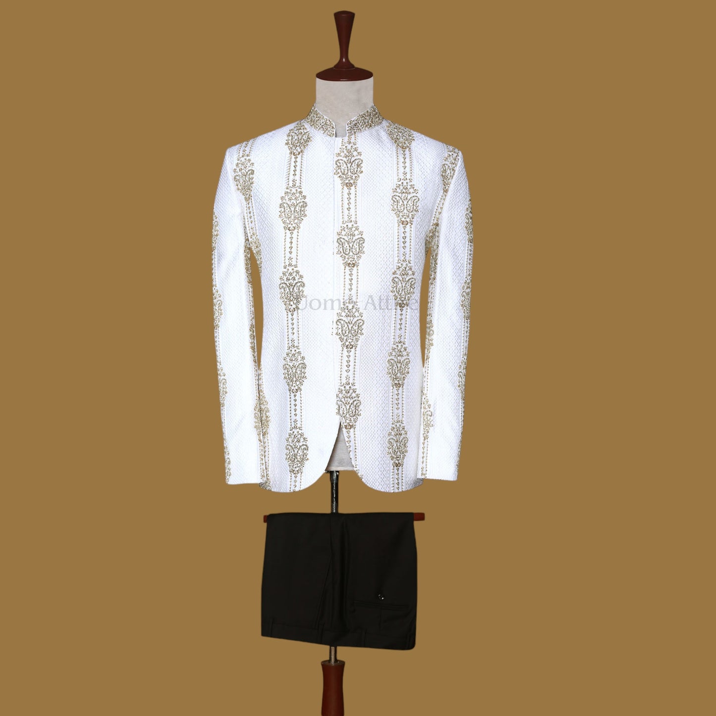 2-Piece White Embellished Prince Coat Set