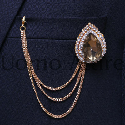 Champagne diamond stone chain brooch