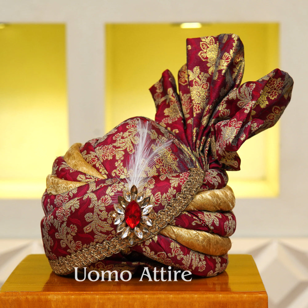 Customized turban with feathered brooch