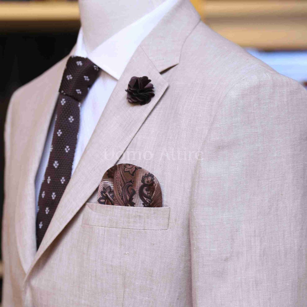 Linen fabric summer 2 piece suit