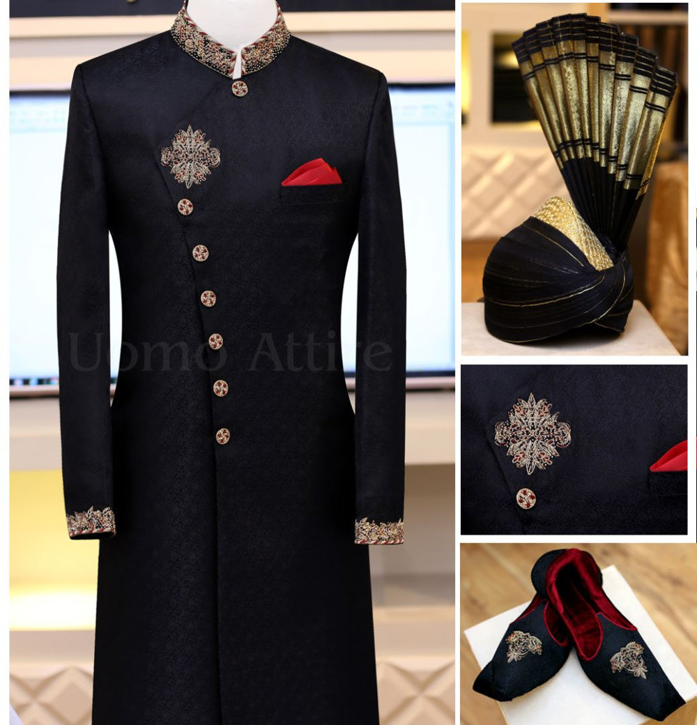Black sherwani angrakha style for men | Black Sherwani for Groom