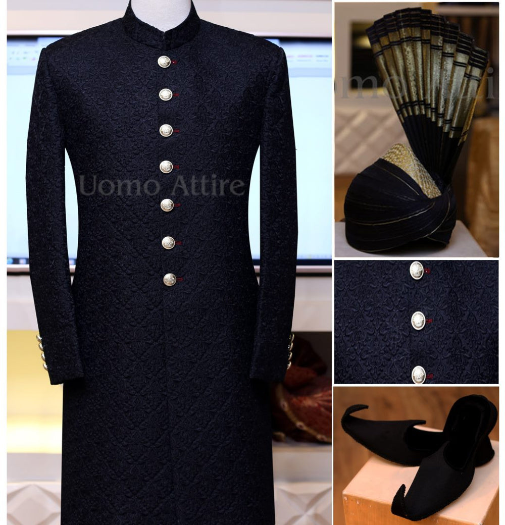 Black sherwani full package with luxurious embroidery