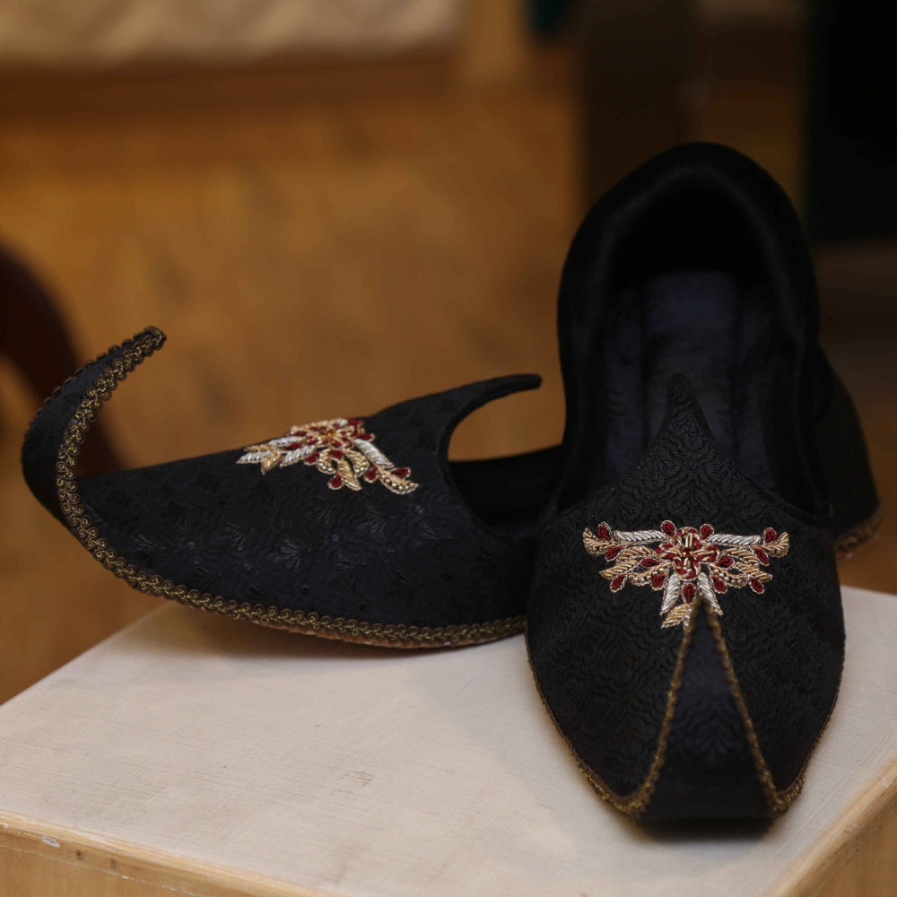 Black Embellished Shoes For Sherwani