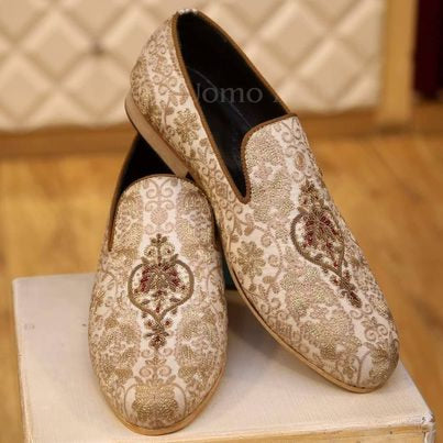 Kundan Zari Embroidered and Embellished Fabric's customized Shoes