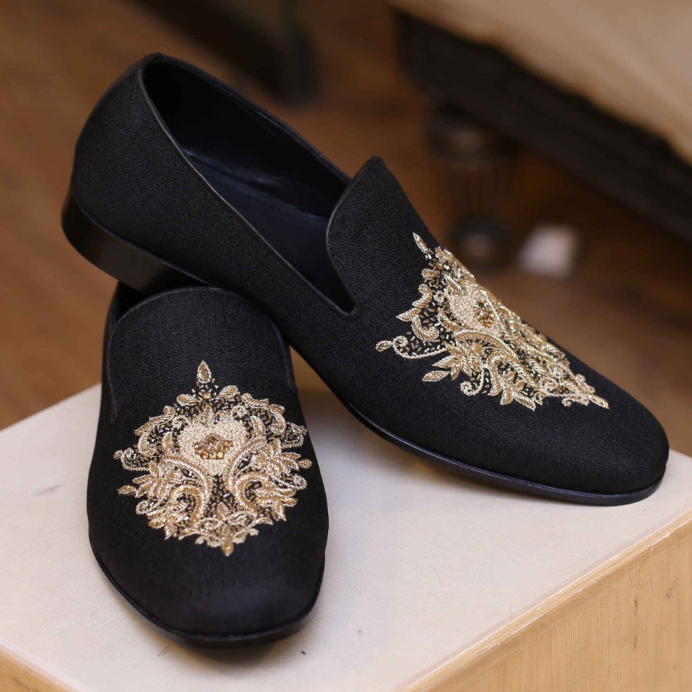 Black embellished shoes for groom