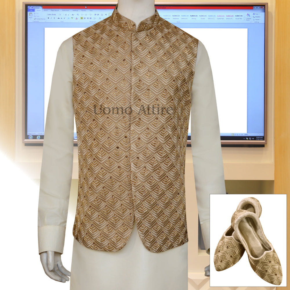 Golden fully embroidered & embellished waistcoat