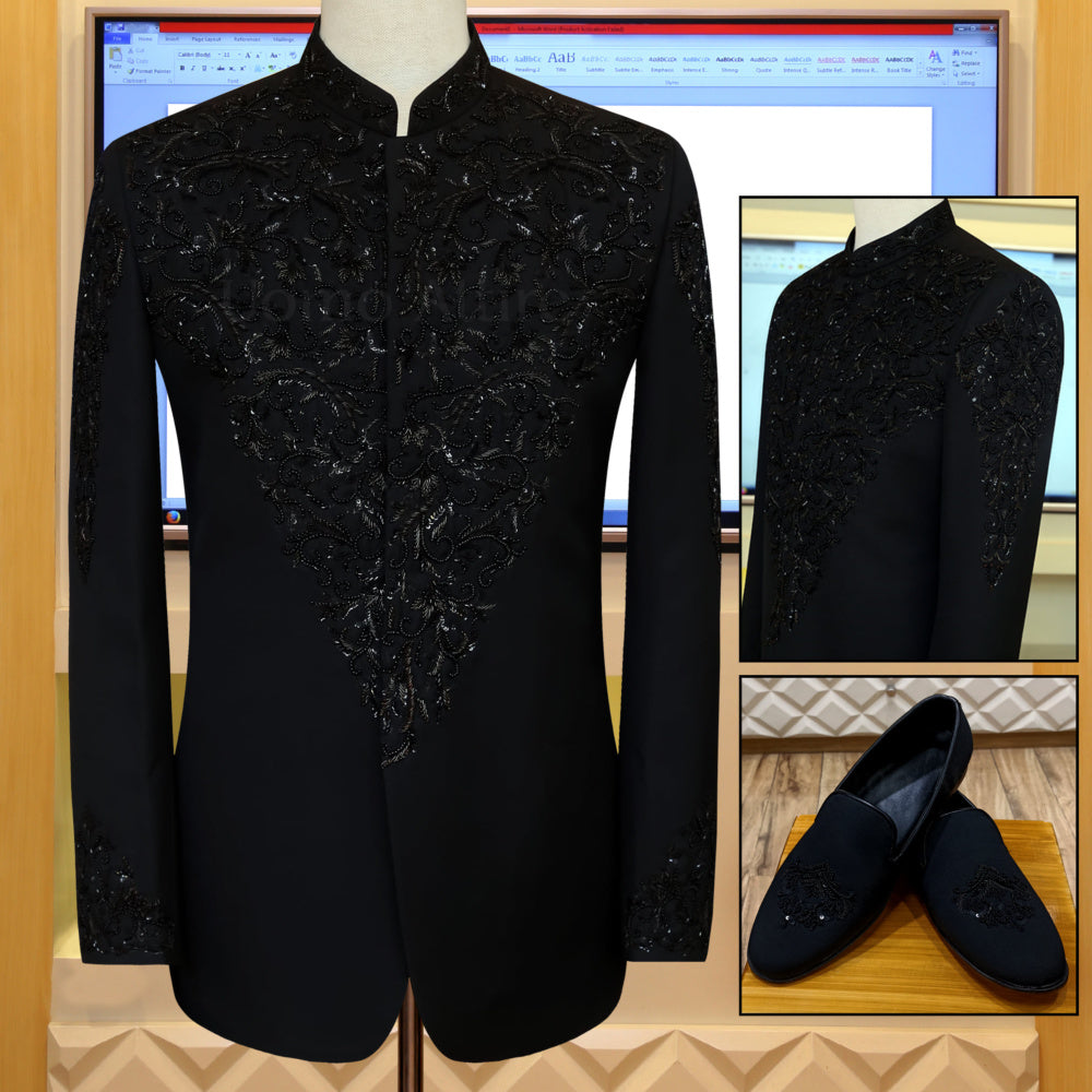 Black Italian tropical embellished prince coat