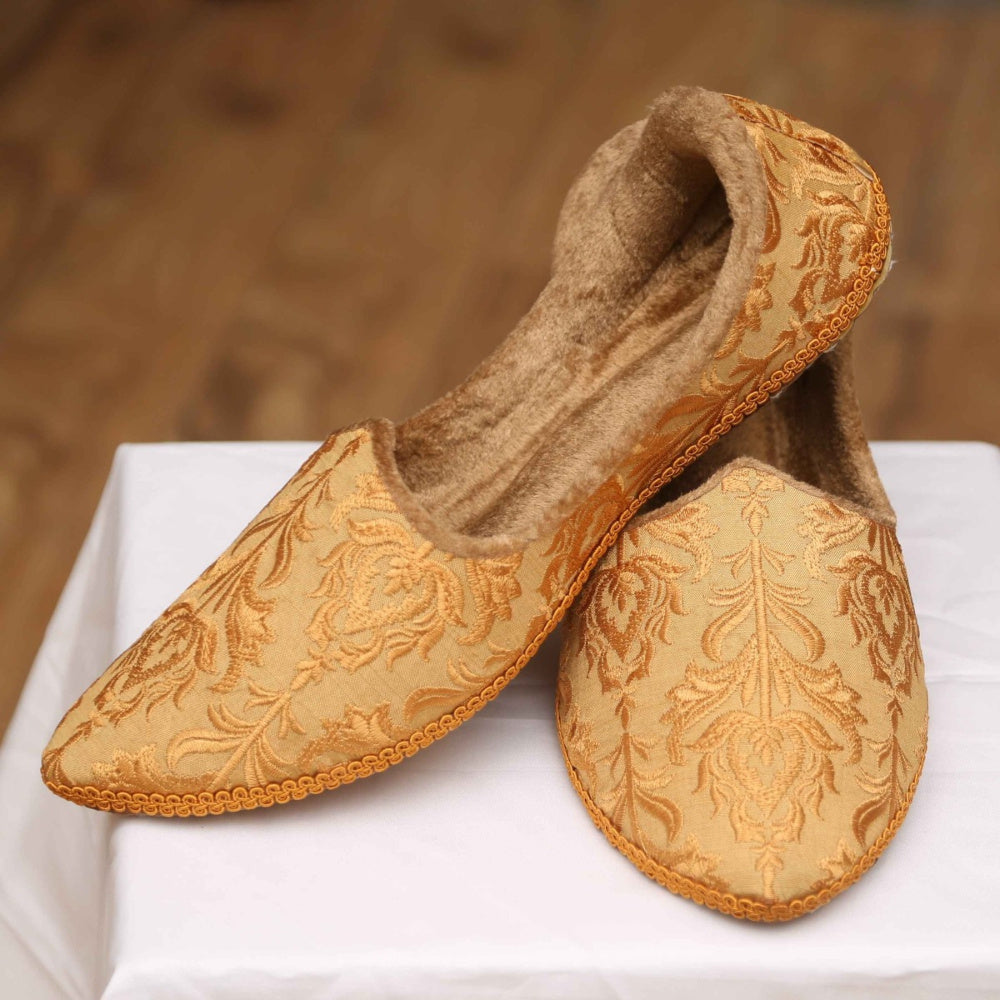 Antique Gold Embroidered Shoes For Waistcoat