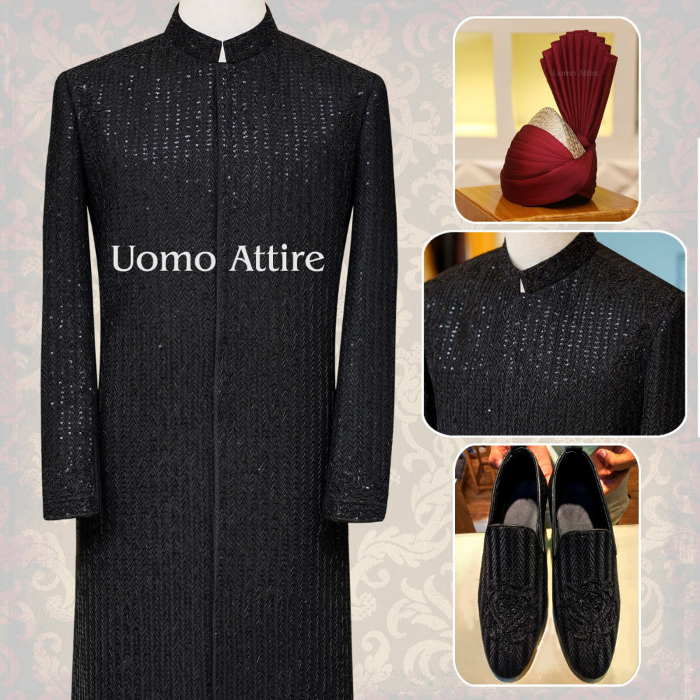 
                  
                    Luxurious black full embellished sherwani full package
                  
                