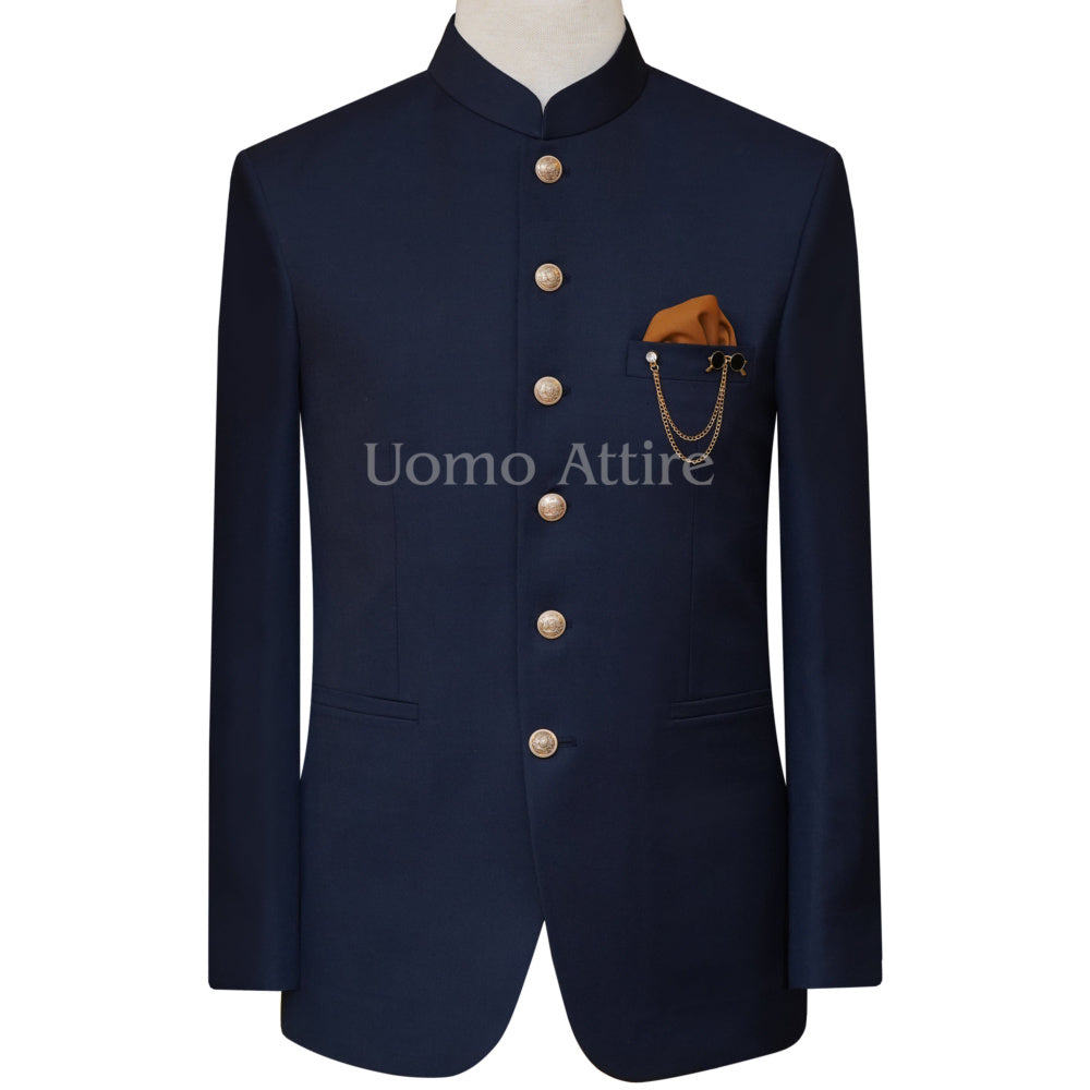 Customized navy blue prince coat in super fine tropical fabric