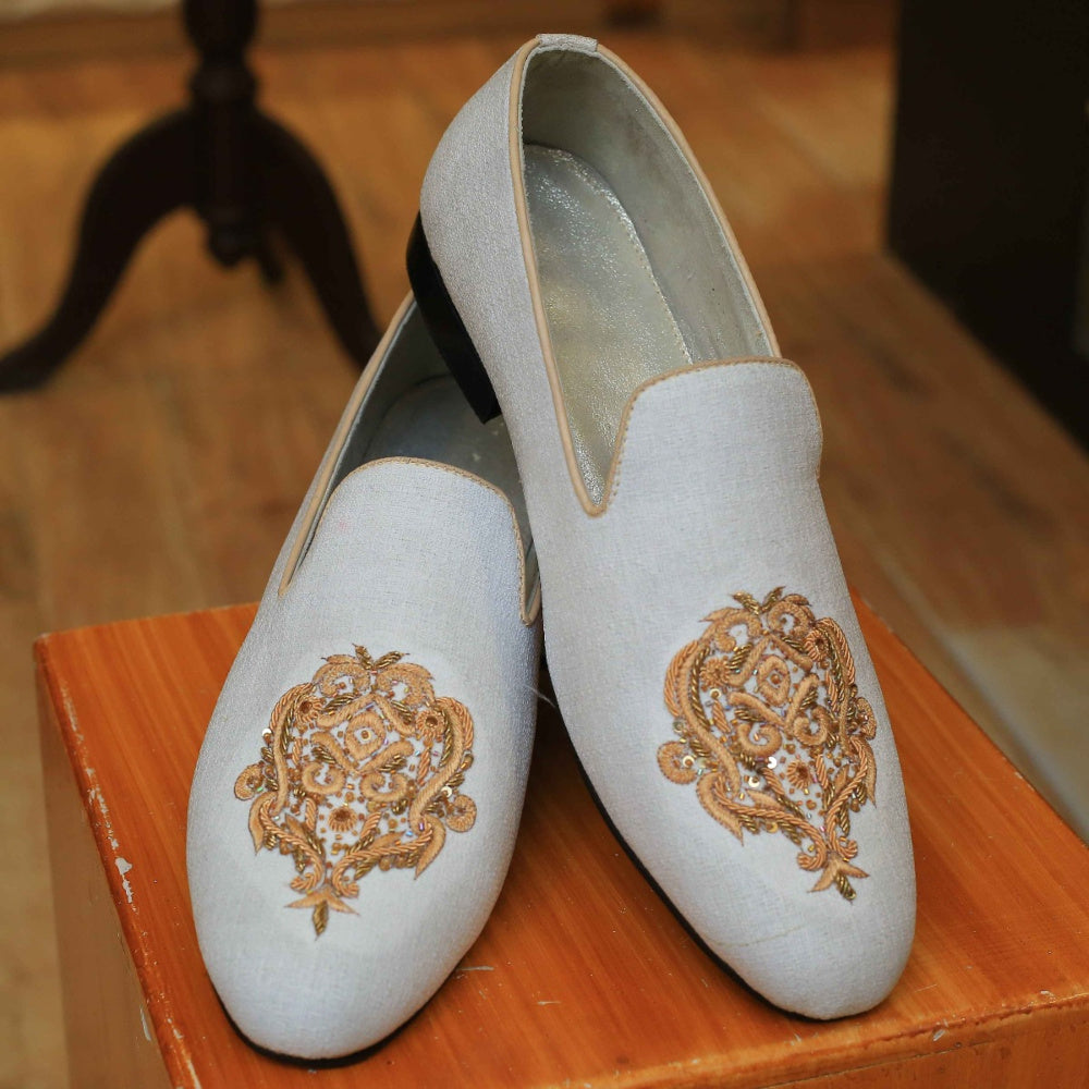 Designer Shoes For Groom With Antique Gold Embroidery
