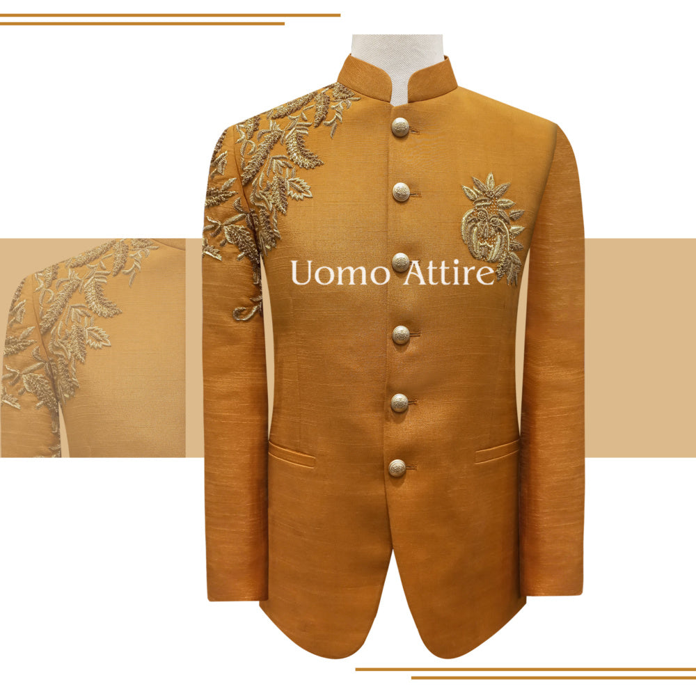 Pure silk fabric embellished prince coat Uomo Attire