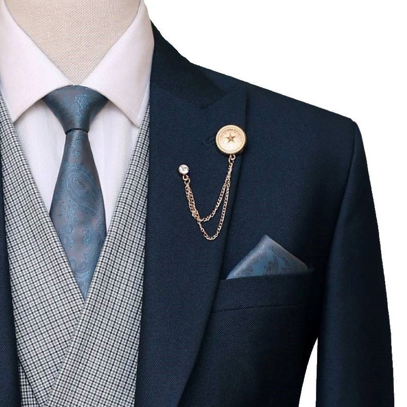Azzimato deep green customized three piece suit with lapel pin and formal tie