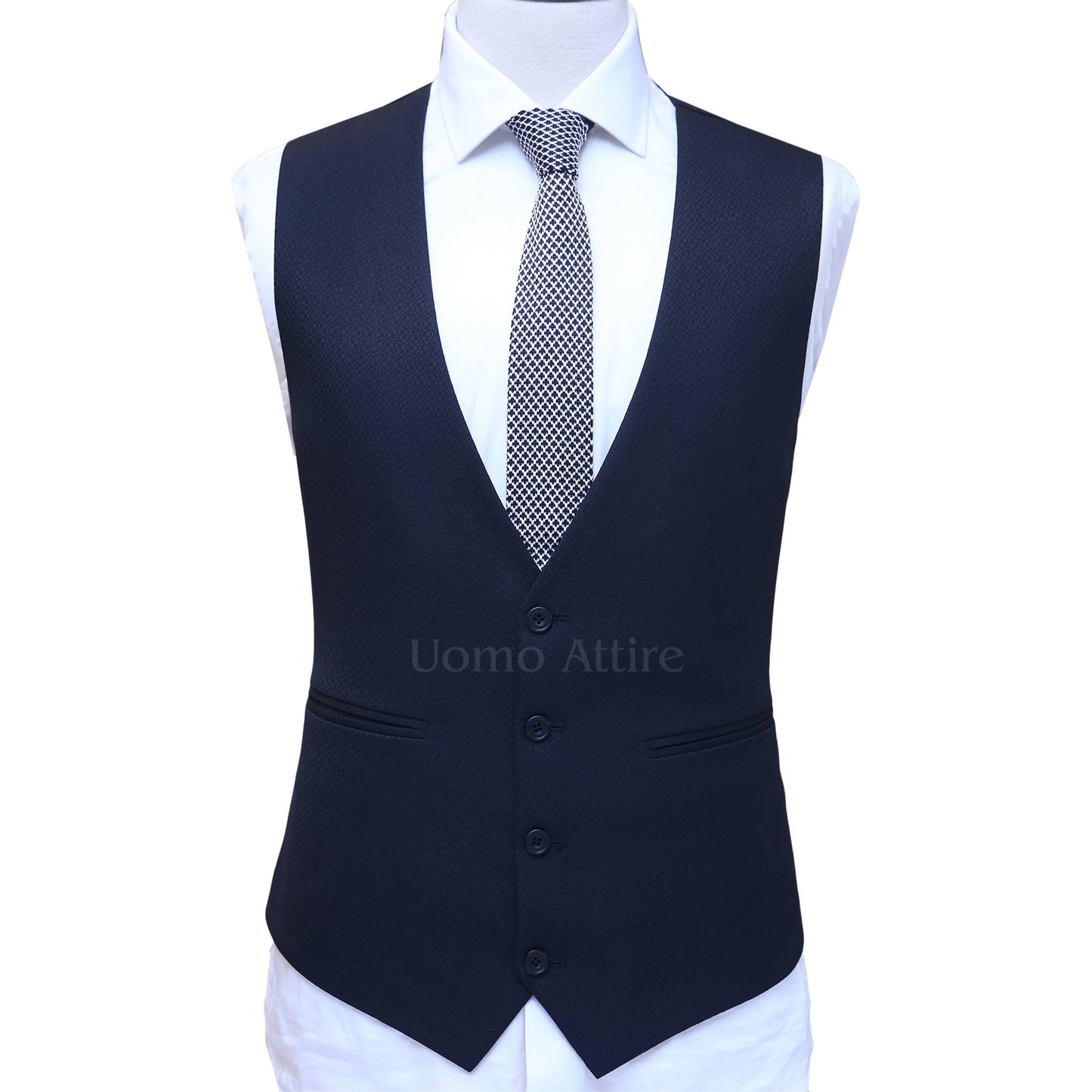 Black self textured italian 3 piece suit waistcoat