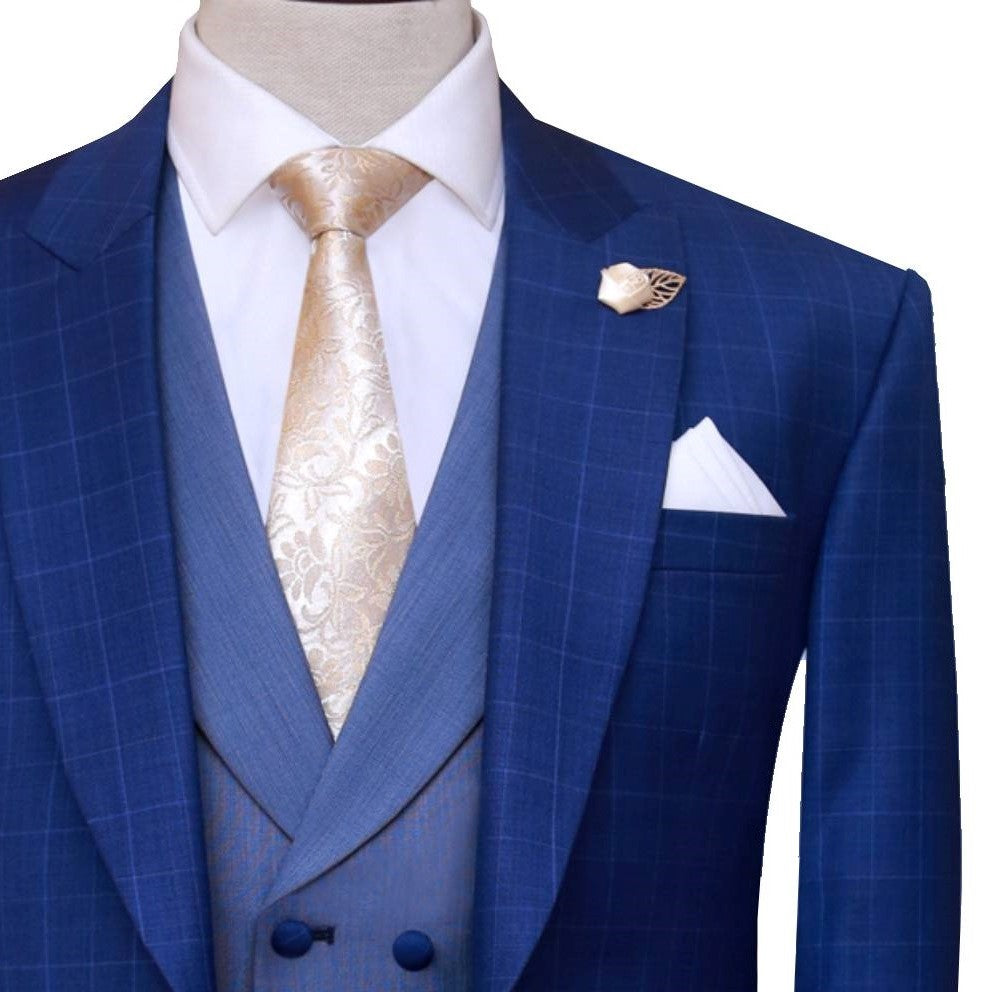 Blue wedding suit for men with double breasted shawl lapel vest, blue suit for men