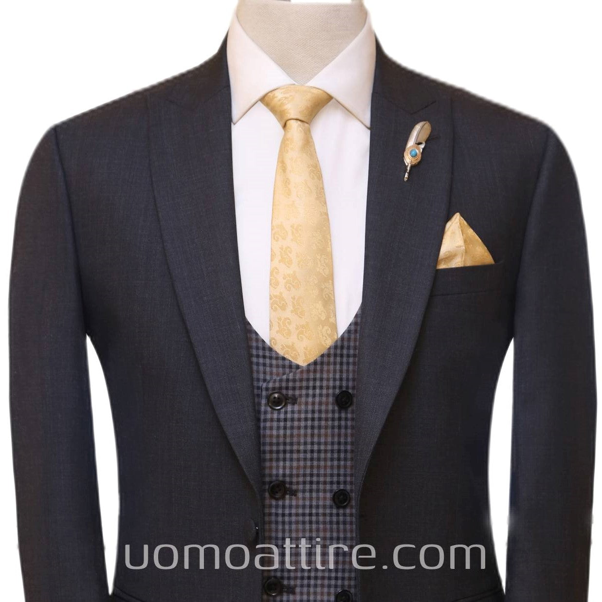 Charcoal gray three piece suit for men formal tien