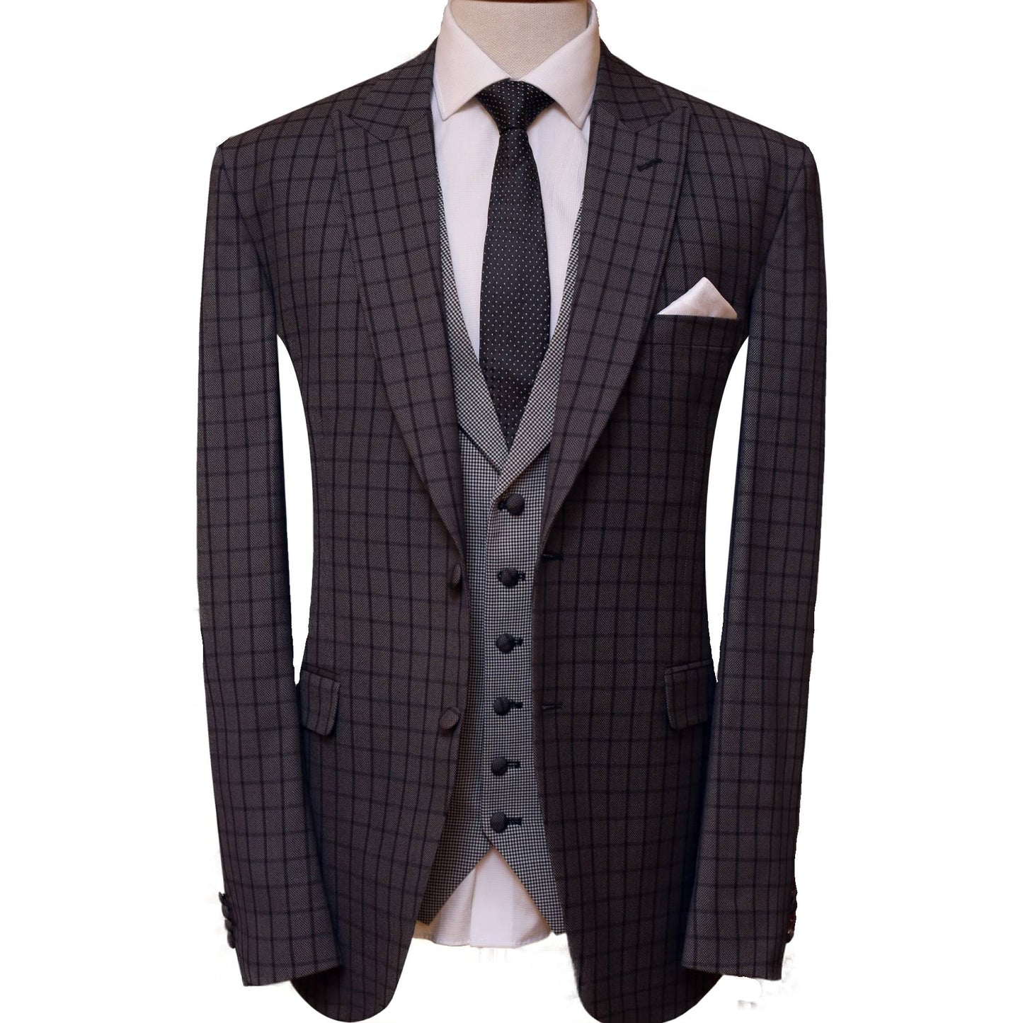 
                  
                    Contrast checkered windowpane three piece suit, 3 piece suit for men
                  
                