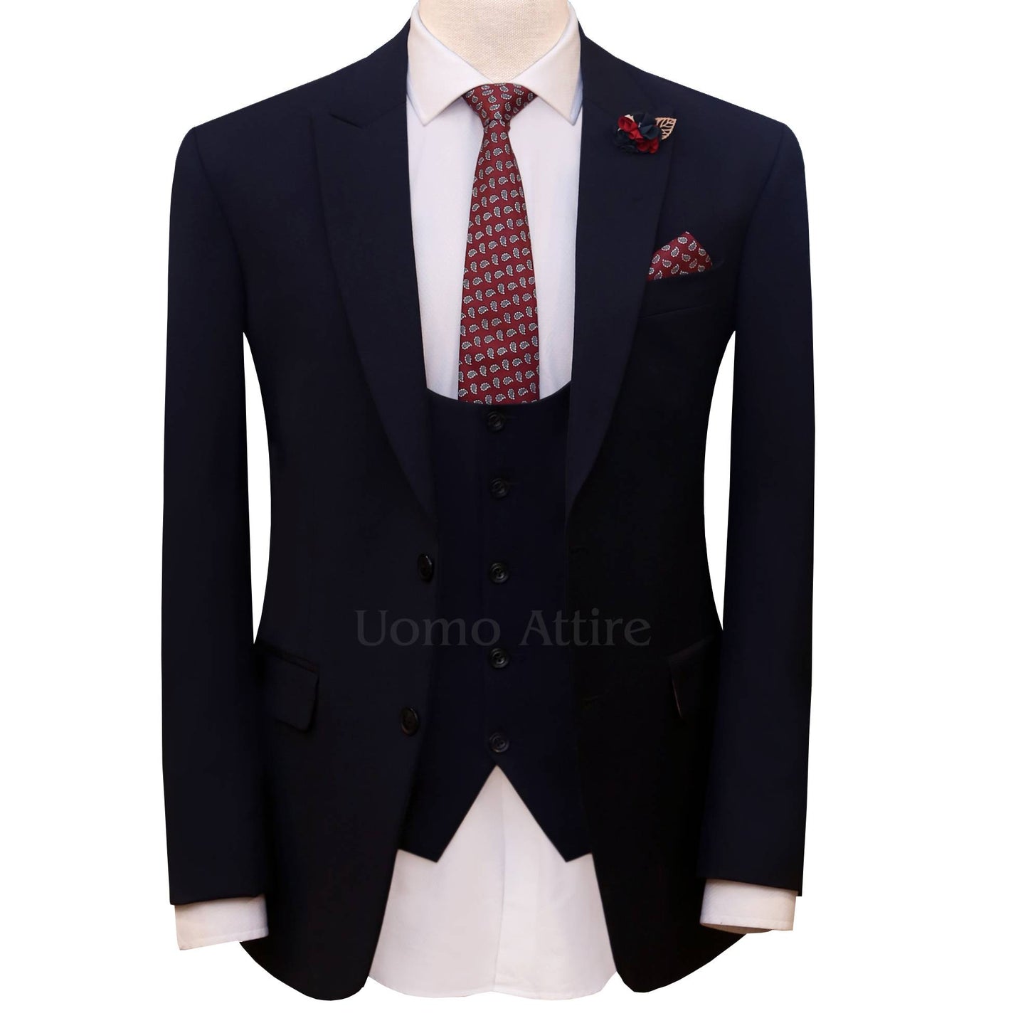Custom-made navy blue italian 3 piece suit
