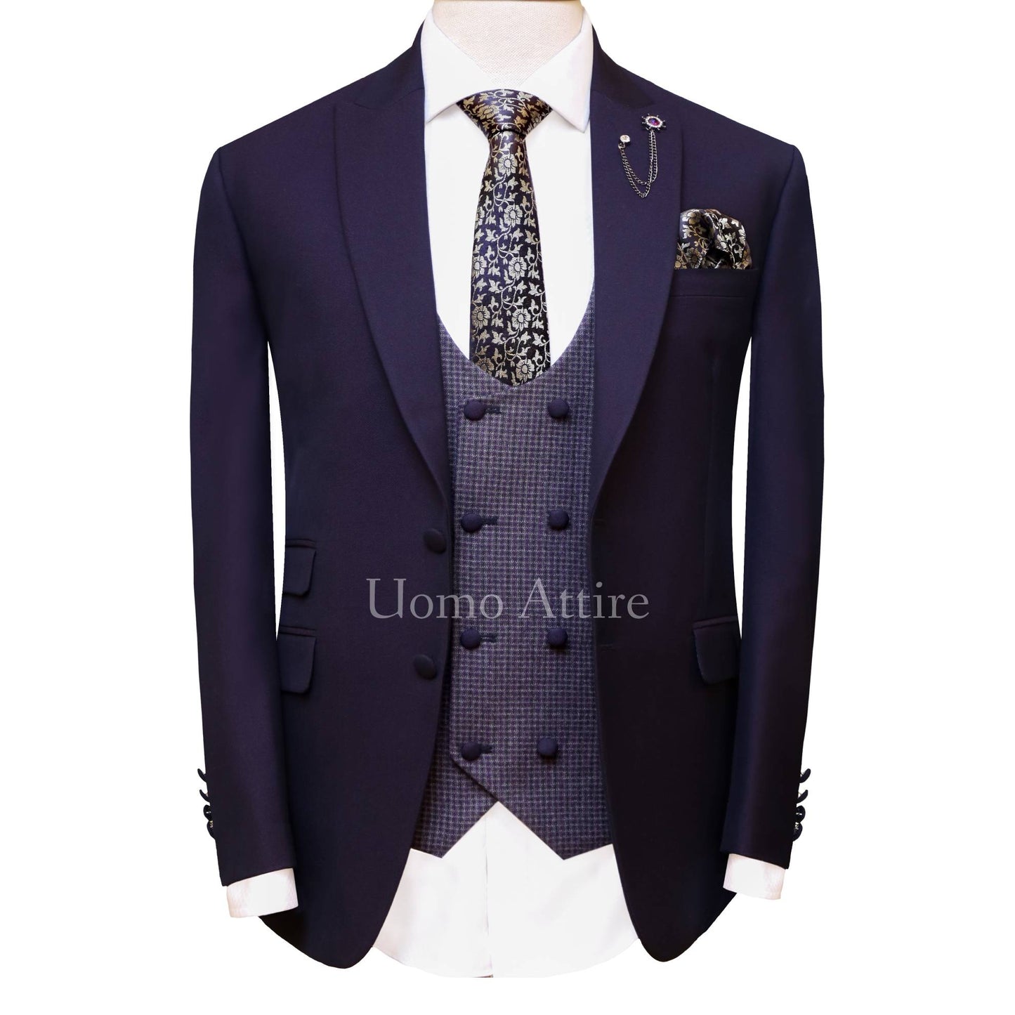 Tailor-made royal plum tropical three piece suit