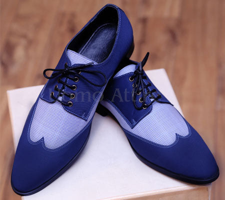Ink blue fabric shoes matching with ink blue 3 piece suit for men
