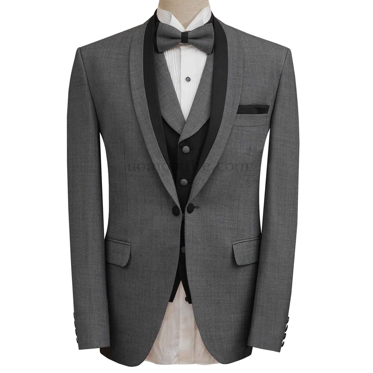 Mens Three Piece Suit - Vested Suit Tuxedo Grey ~ Gray Framed  With Vest Microfiber With Vest Tuxedos main image 0