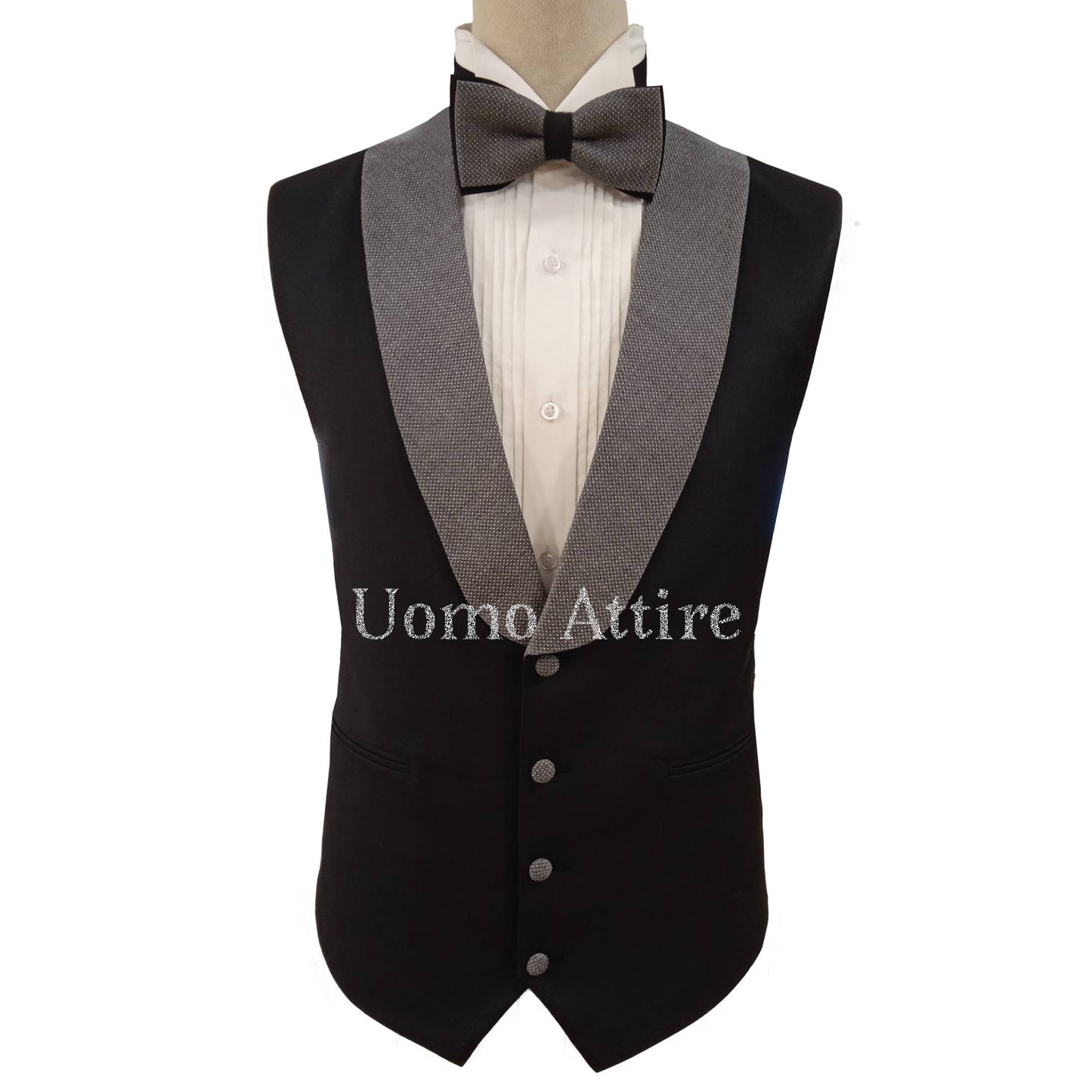 Grey pindot contrast tuxedo 3 piece suit shawl lapel vest, gray 3 piece suit for men