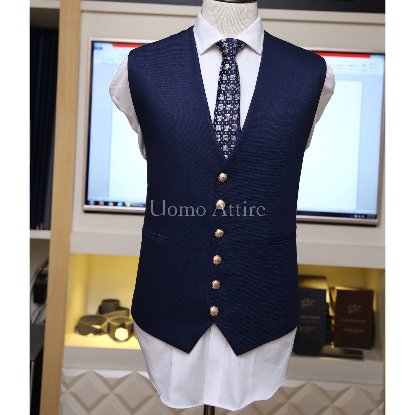 Ink blue waistcoat with ink blue 3 piece suit