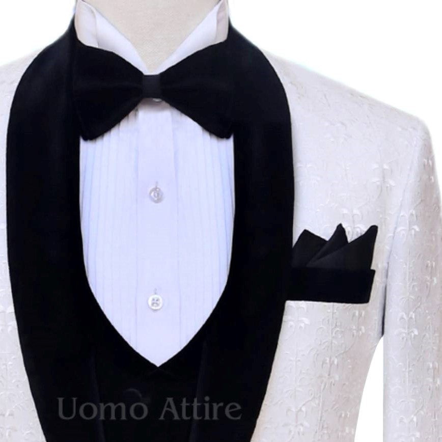 
                  
                    Italian slim fit mens tuxedo 3 piece suit with black tie and shawl lapel
                  
                