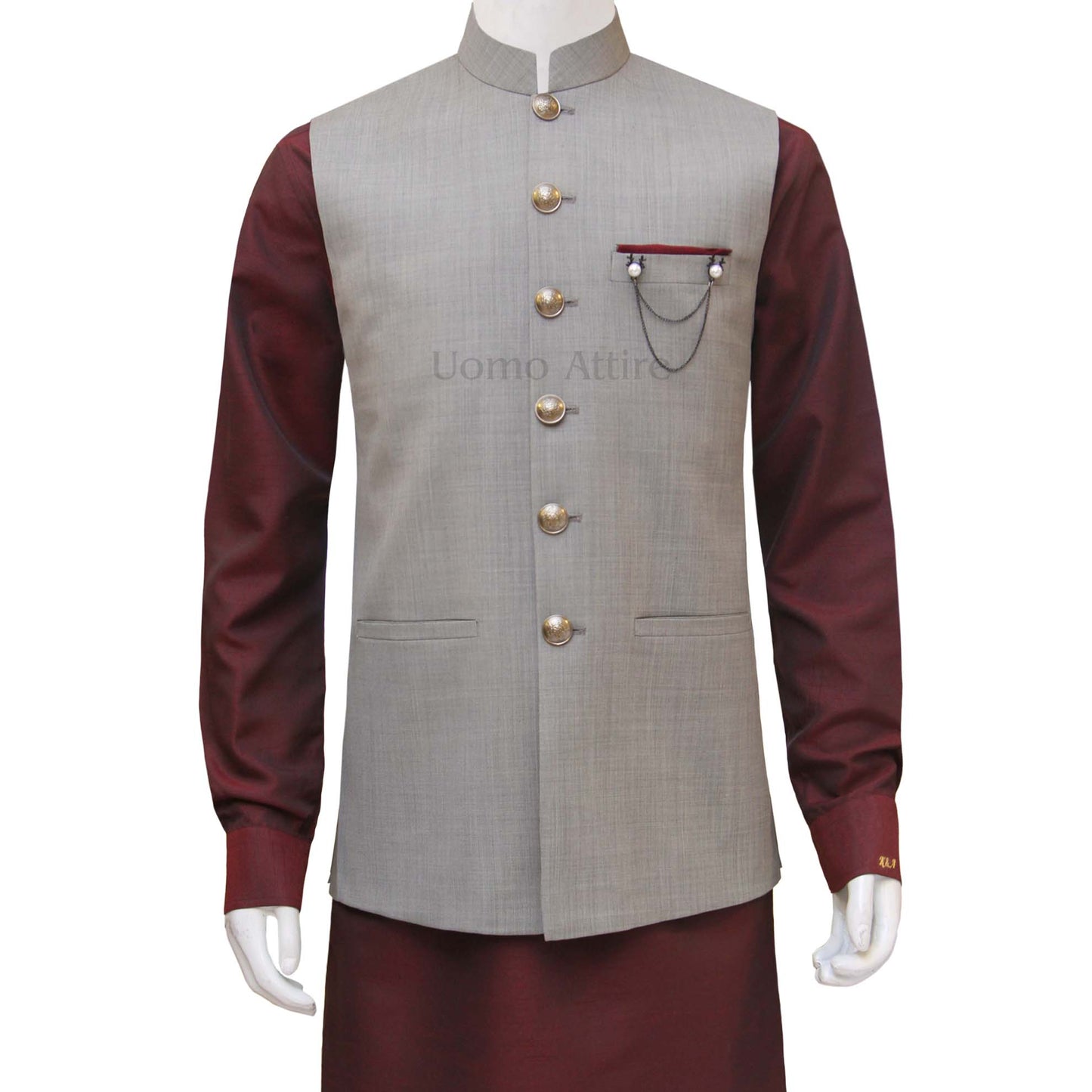 Light gray awami waistcoat for formal occasions