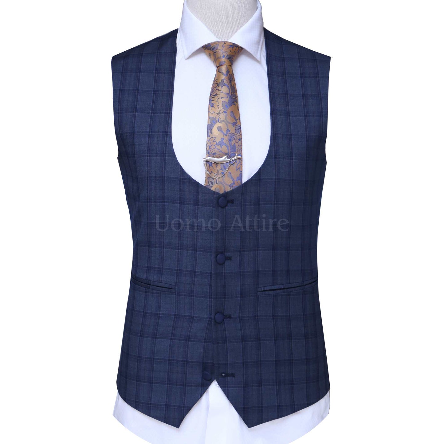Mens suit shop's midnight blue 3 piece suit waistcoat