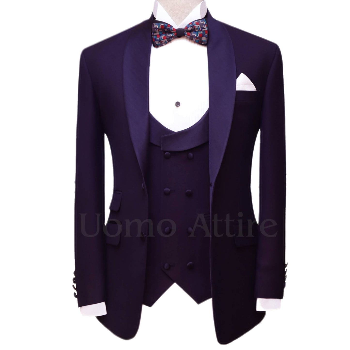 
                  
                    Plum bird eye self-textured tuxedo three piece suit
                  
                