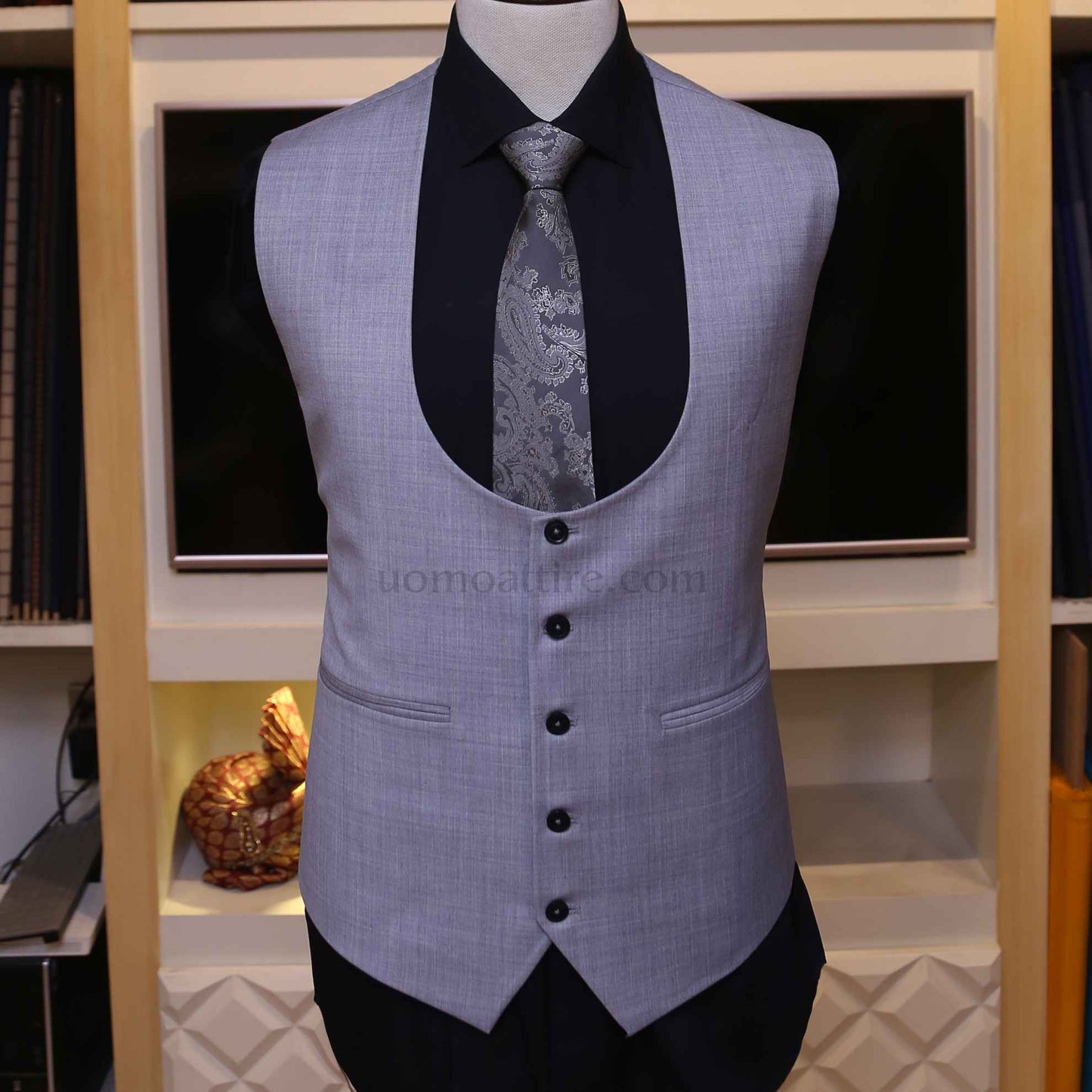 silver grey three piece suit for wedding, gray 3 piece suit with same fabric vest