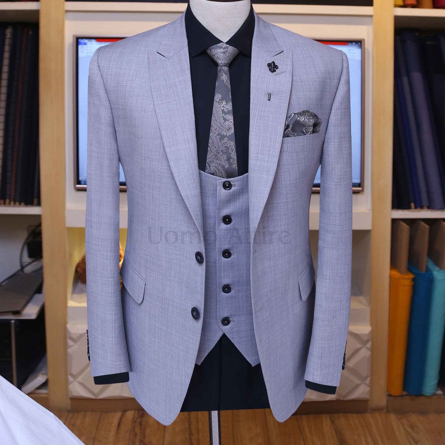 silver grey three piece suit for wedding, gray 3 piece suit