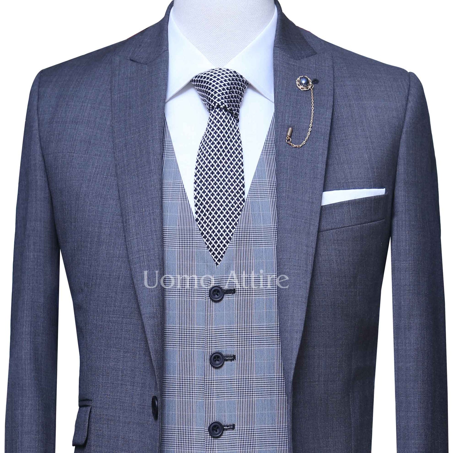 Tropical grey light weight 3 piece suit, gray 3 piece suit with single breasted vest, 3 piece suit for men