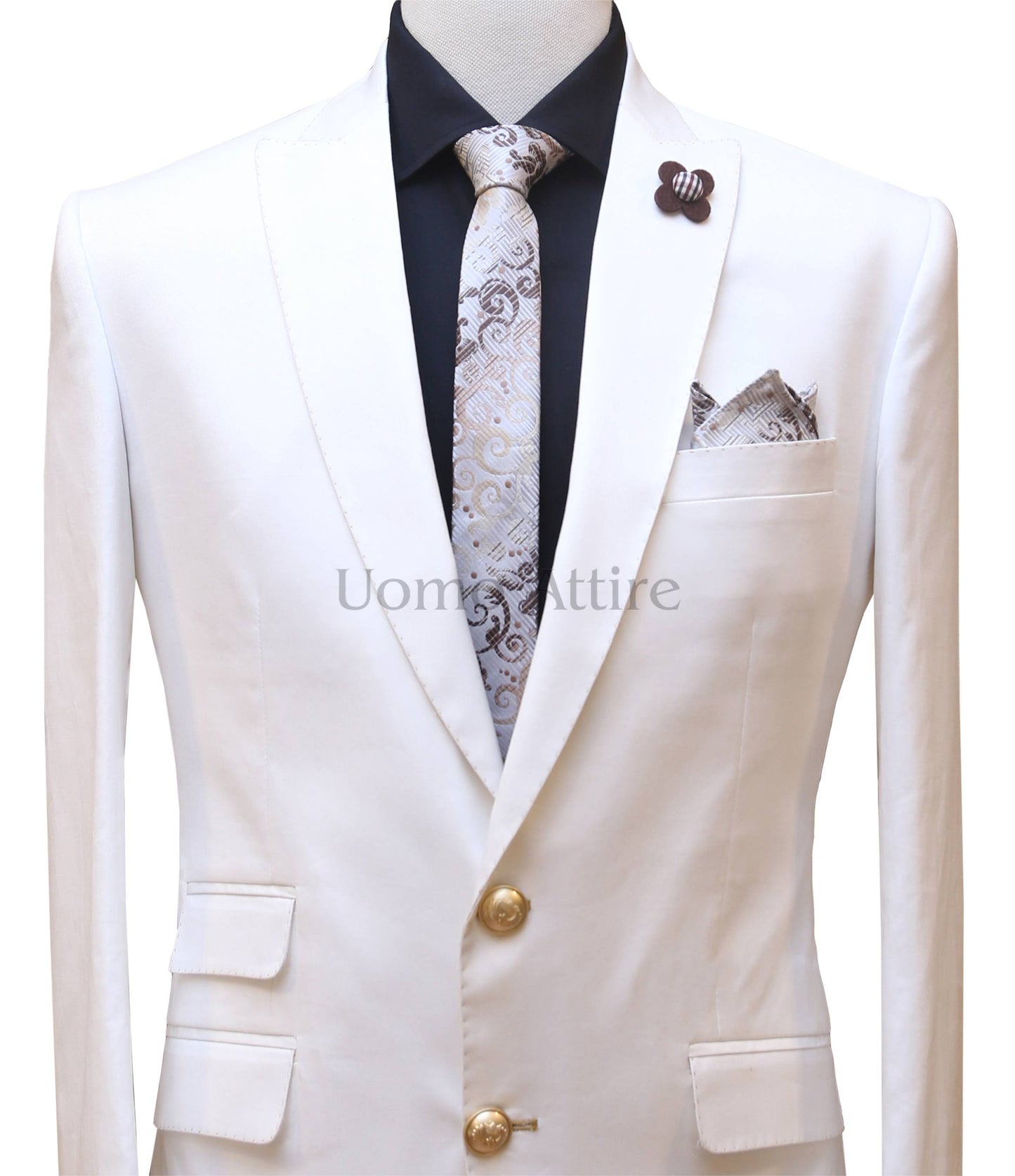 White double button 2 piece suit, white suit for men