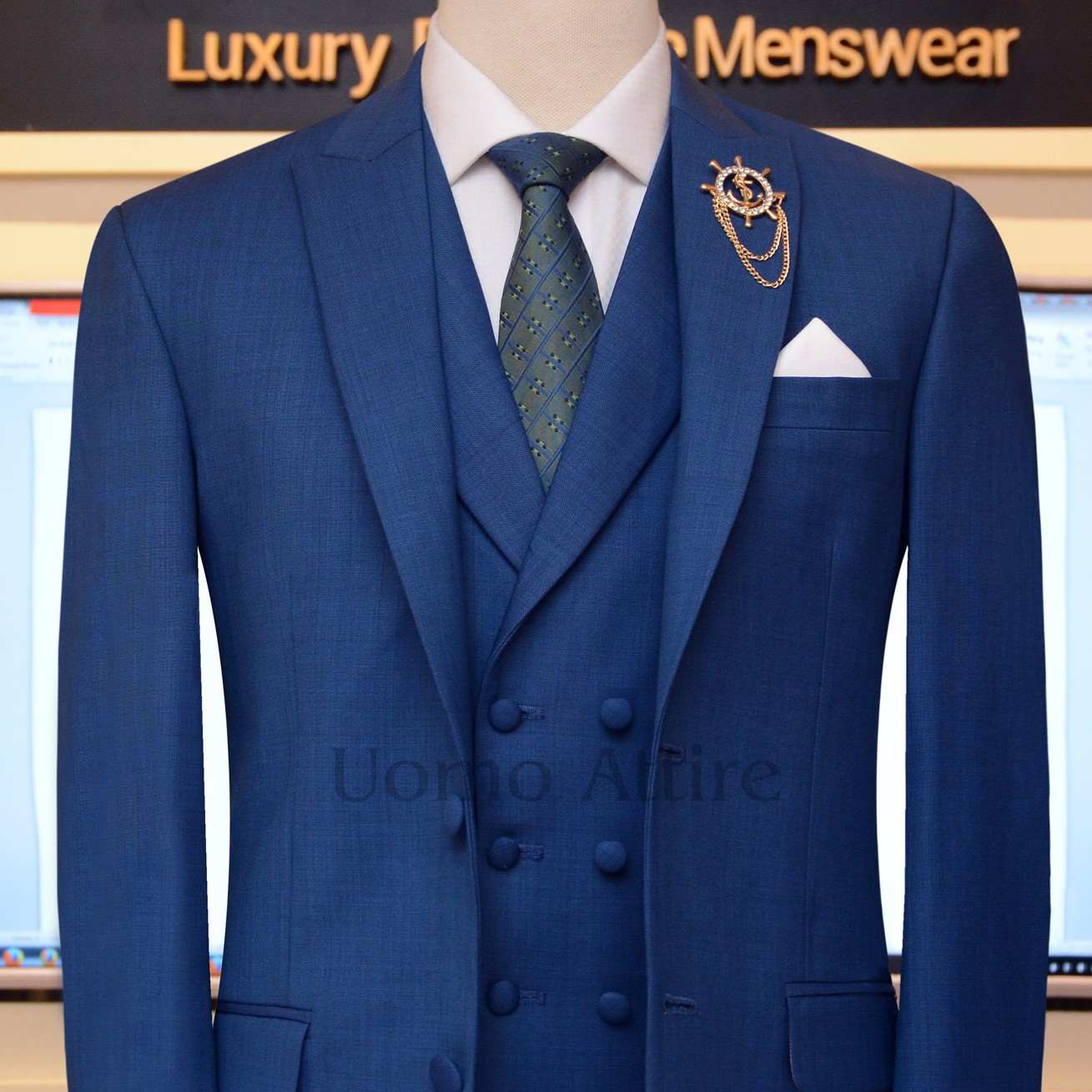 Zinc blue 3 piece suit for men, mens blue blue suit