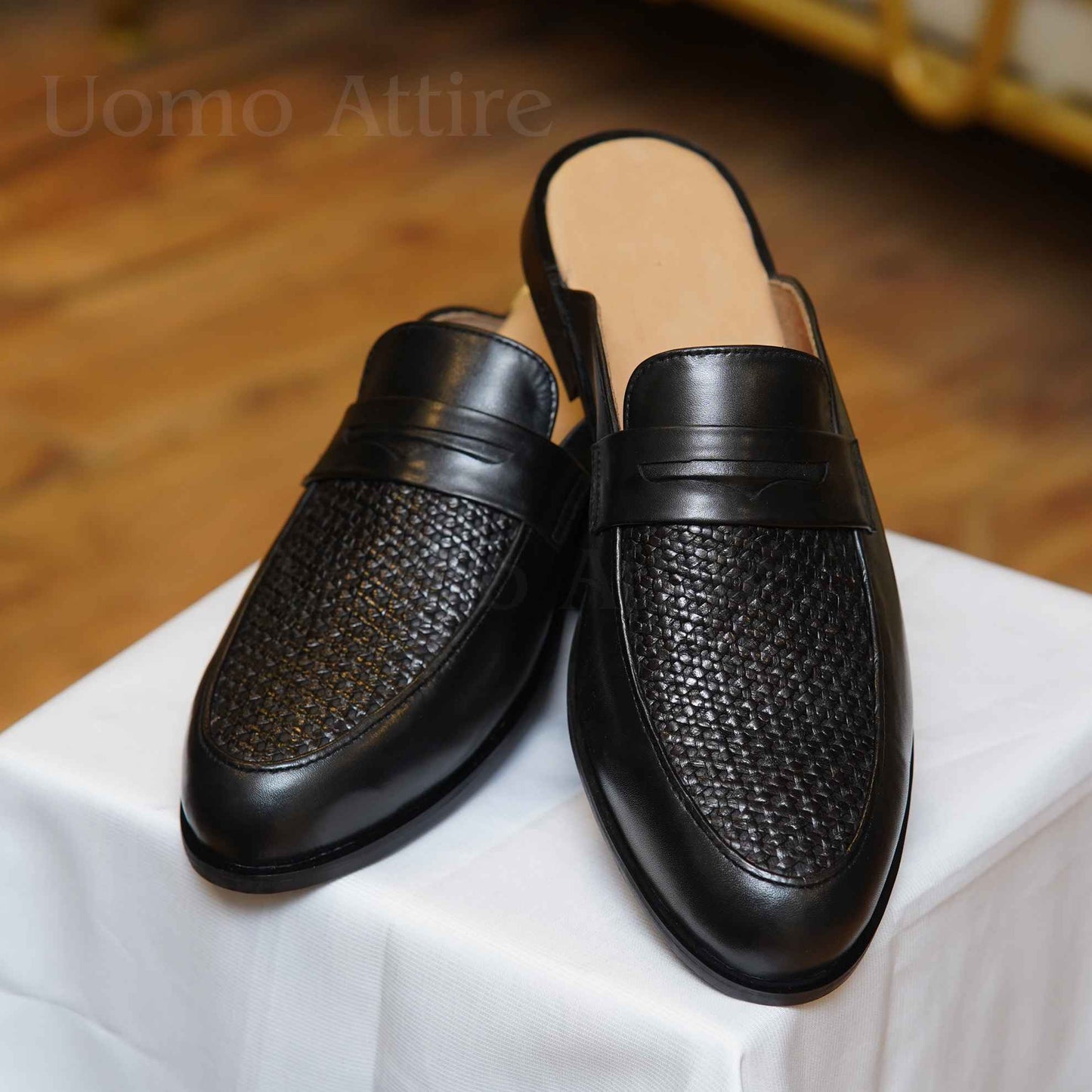 Black backless crocodile leather shoes | Leather Shoes for Men