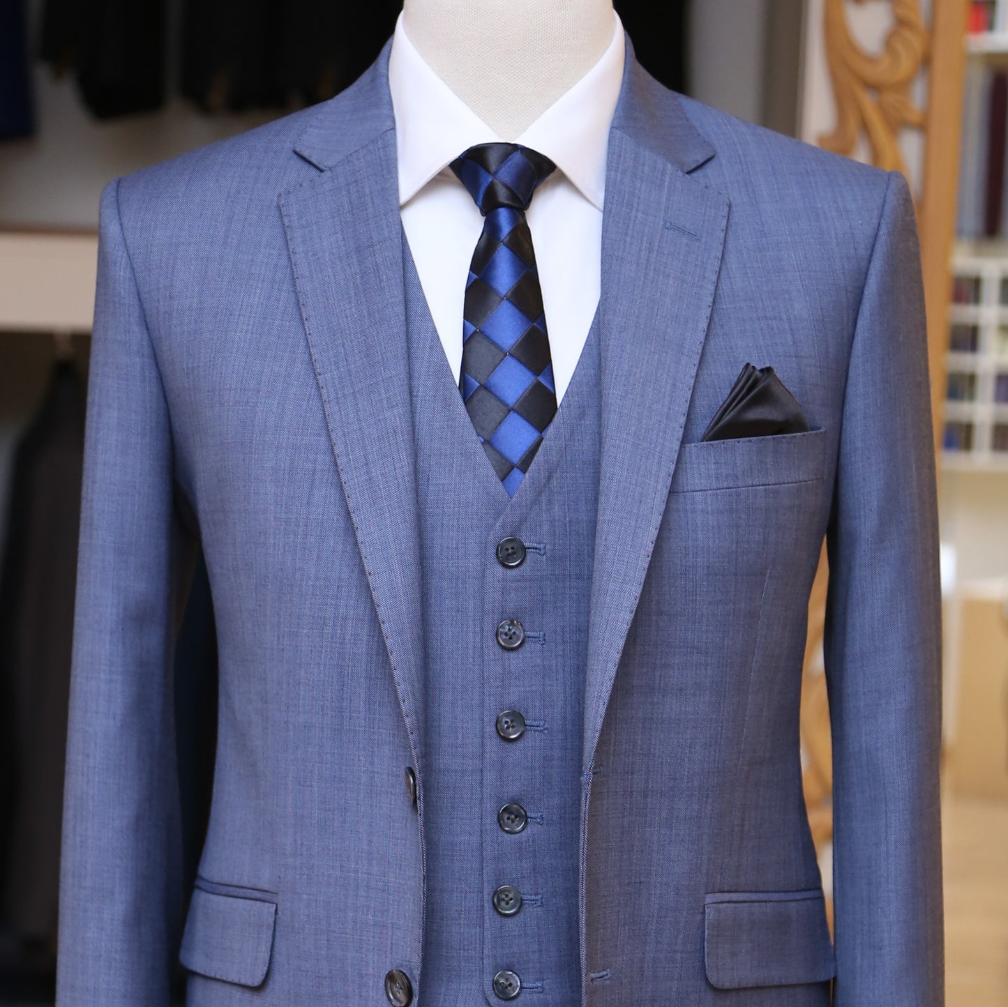 bespoke 3 piece suit, pick stitch 3 piece suit